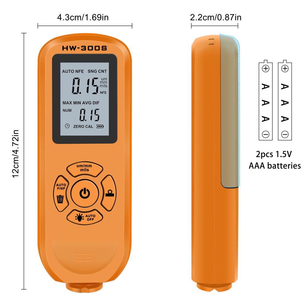 Paint Thickness Gauge - เครื่องวัดความหนาของสารเคลือบแบบดิจิทัล สำหรับ HW 300S เครื่องทดสอบความหนาของสีบนพื้นผิวโลหะ เครื่องมือตรวจสอบตัวถังรถยนต์แบบพกพา